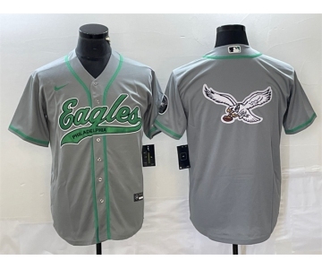 Men's Philadelphia Eagles Gray Team Big Logo Cool Base Stitched Baseball Jersey