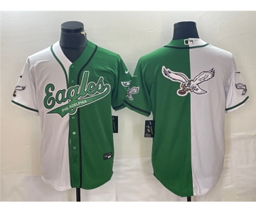 Men's Philadelphia Eagles Green White Split Team Big Logo Cool Base Stitched Baseball Jersey