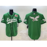 Men's Philadelphia Eagles Team Big Logo Green 2025 Super Bowl LIX Patch Stitched Baseball Jersey