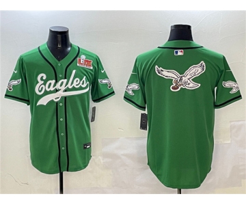 Men's Philadelphia Eagles Team Big Logo Green 2025 Super Bowl LIX Patch Stitched Baseball Jersey