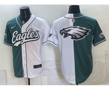 Men's Philadelphia Eagles Team Big Logo Green White Split Stitched Jersey