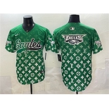 Men's Philadelphia Eagles Team Big Logo Green With Patch Limited Stitched Baseball Jersey