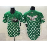 Men's Philadelphia Eagles Team Big Logo Green With Patch Limited Stitched Baseball Jerseys
