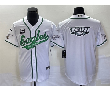 Men's Philadelphia Eagles White Team Big Logo With C Patch Cool Base Stitched Baseball Jersey