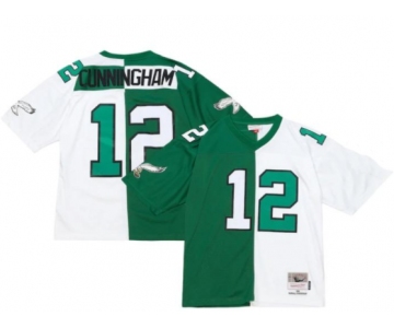 Philadelphia Eagles #12 Randall Cunningham Green V White Peace Split Throwback Jersey