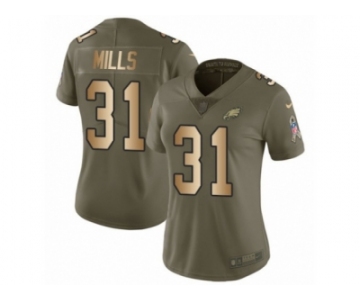 Women Nike Philadelphia Eagles #31 Jalen Mills Limited Olive Gold 2017 Salute to Service NFL Jersey