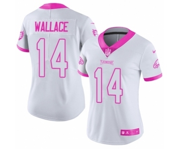 Women's Nike Philadelphia Eagles #14 Mike Wallace Limited White Pink Rush Fashion NFL Jersey