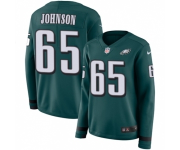 Women's Nike Philadelphia Eagles #65 Lane Johnson Limited Green Therma Long Sleeve NFL Jersey