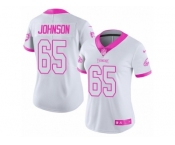 Women's Nike Philadelphia Eagles #65 Lane Johnson Limited White-Pink Rush Fashion NFL Jersey