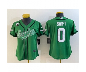 Women's Philadelphia Eagles #0 D’andre Swift Green With 3-Star C Cool Base Stitched Baseball Jersey