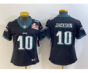 Women's Philadelphia Eagles #10 DeSean Jackson Black 2025 Super Bowl LIX Patch Vapor Untouchable Limited Football Stitched Jersey