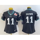 Women's Philadelphia Eagles #11 A. J. Brown Black 2025 Super Bowl LIX Patch Vapor Untouchable Limited Stitched Football Jersey