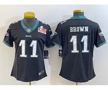 Women's Philadelphia Eagles #11 A. J. Brown Black 2025 Super Bowl LIX Patch Vapor Untouchable Limited Stitched Football Jersey