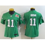 Women's Philadelphia Eagles #11 A. J. Brown Green 2025 Super Bowl LIX Patch F.U.S.E. Throwback Vapor Untouchable Limited Stitched Football Jersey