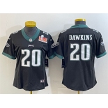 Women's Philadelphia Eagles #20 Brian Dawkins Black 2025 Super Bowl LIX Patch Vapor Untouchable Limited Stitched Football Jersey