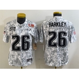 Women's Philadelphia Eagles #26 Saquon Barkley 2025 Super Bowl LIX Patch F.U.S.E. Arctic Camo Salute to Service Limited Football Stitched Jersey