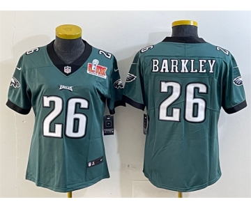 Women's Philadelphia Eagles #26 Saquon Barkley Green 2025 Super Bowl LIX Patch Vapor Untouchable Limited Stitched Football Jersey