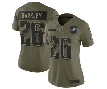 Women's Philadelphia Eagles #26 Saquon Barkley Olive 2025 Salute to Service Limited Stitched Jersey