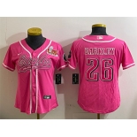 Women's Philadelphia Eagles #26 Saquon Barkley Pink 2025 Super Bowl LIX Patch Cool Base Stitched Baseball Jersey