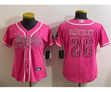 Women's Philadelphia Eagles #26 Saquon Barkley Pink Cool Base Stitched Baseball Jersey