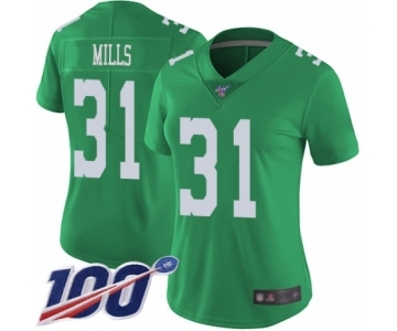 Women's Philadelphia Eagles #31 Jalen Mills Limited Green Rush Vapor Untouchable 100th Season Football Jersey