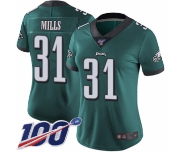 Women's Philadelphia Eagles #31 Jalen Mills Midnight Green Team Color Vapor Untouchable Limited Player 100th Season Football Jersey