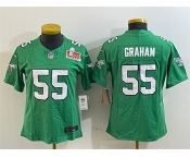 Women's Philadelphia Eagles #55 Brandon Graham Green 2025 Super Bowl LIX Patch F.U.S.E. Throwback Vapor Untouchable Limited Stitched Football Jersey