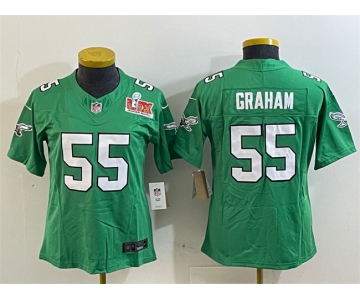 Women's Philadelphia Eagles #55 Brandon Graham Green 2025 Super Bowl LIX Patch F.U.S.E. Throwback Vapor Untouchable Limited Stitched Football Jersey