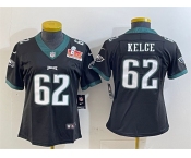 Women's Philadelphia Eagles #62 Jason Kelce Black 2025 Super Bowl LIX Patch Vapor Untouchable Limited Stitched Football Jersey