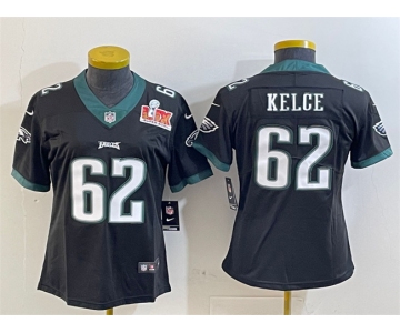 Women's Philadelphia Eagles #62 Jason Kelce Black 2025 Super Bowl LIX Patch Vapor Untouchable Limited Stitched Football Jersey