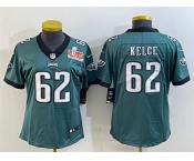 Women's Philadelphia Eagles #62 Jason Kelce Green 2025 Super Bowl LIX Patch Vapor Untouchable Limited Stitched Football Jersey