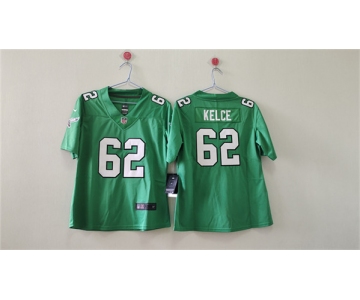Women's Philadelphia Eagles #62 Jason Kelce Kelly Green Vapor Stitched Jersey