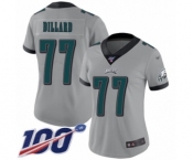 Women's Philadelphia Eagles #77 Andre Dillard Limited Silver Inverted Legend 100th Season Football Jersey