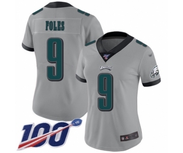 Women's Philadelphia Eagles #9 Nick Foles Limited Silver Inverted Legend 100th Season Football Jersey