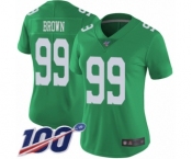 Women's Philadelphia Eagles #99 Jerome Brown Limited Green Rush Vapor Untouchable 100th Season Football Jersey