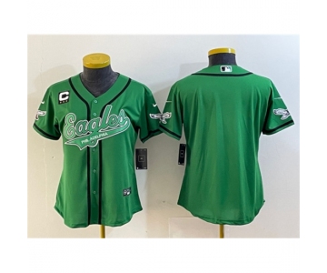 Women's Philadelphia Eagles Blank Green With 3-Star C Cool Base Stitched Baseball Jersey