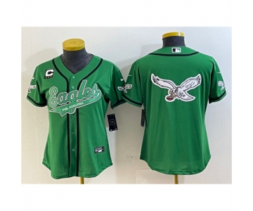 Women's Philadelphia Eagles Green Team Big Logo With 3-Star C Cool Base Stitched Baseball Jerseys