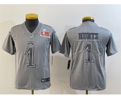 Youth Philadelphia Eagles #1 Jalen Hurts Grey 2025 Super Bowl LIX Patch Atmosphere Fashion Vapor Untouchable Limited Stitched Football Jersey