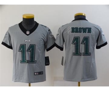 Youth Philadelphia Eagles #11 A. J. Brown Grey Inverted Legend Stitched Football Jersey