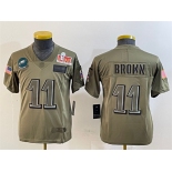 Youth Philadelphia Eagles #11 A.J. Brown Olive 2025 Super Bowl LIX Patch Salute To Service Vapor Untouchable Limited Stitched Football Jersey