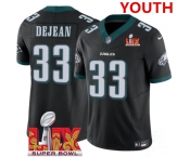 Youth Philadelphia Eagles #33 Cooper DeJean Black 2025 Super Bowl LIX Patch New F.U.S.E. Vapor Untouchable Limited Stitched Football Jersey