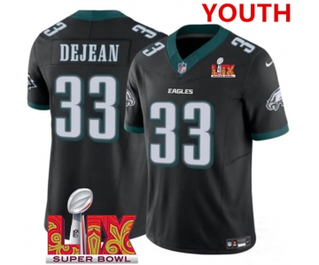 Youth Philadelphia Eagles #33 Cooper DeJean Black 2025 Super Bowl LIX Patch New F.U.S.E. Vapor Untouchable Limited Stitched Football Jersey