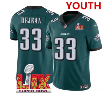 Youth Philadelphia Eagles #33 Cooper DeJean Green 2025 Super Bowl LIX Patch New F.U.S.E. Vapor Untouchable Limited Stitched Football Jersey