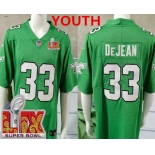 Youth Philadelphia Eagles #33 Cooper DeJean Limited Kelly Green Super Bowl LIX Vapor Jersey