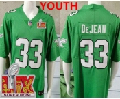 Youth Philadelphia Eagles #33 Cooper DeJean Limited Kelly Green Super Bowl LIX Vapor Jersey