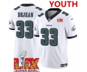 Youth Philadelphia Eagles #33 Cooper DeJean White 2025 Super Bowl LIX Patch New F.U.S.E. Vapor Untouchable Limited Stitched Football Jersey