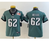 Youth Philadelphia Eagles #62 Jason Kelce Green 2025 Super Bowl LIX Patch Vapor Untouchable Limited Stitched Football Jersey