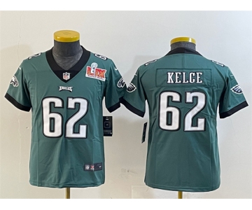 Youth Philadelphia Eagles #62 Jason Kelce Green 2025 Super Bowl LIX Patch Vapor Untouchable Limited Stitched Football Jersey