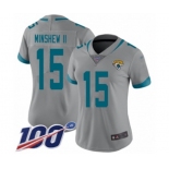 Women's Jacksonville Jaguars #15 Gardner Minshew II Silver Inverted Legend Limited 100th Season Football Jersey