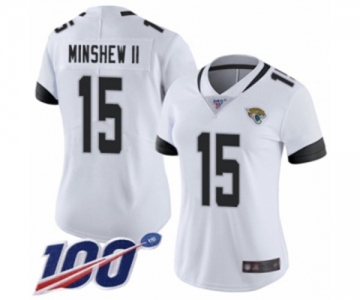 Women's Jacksonville Jaguars #15 Gardner Minshew II White Vapor Untouchable Limited Player 100th Season Football Jersey